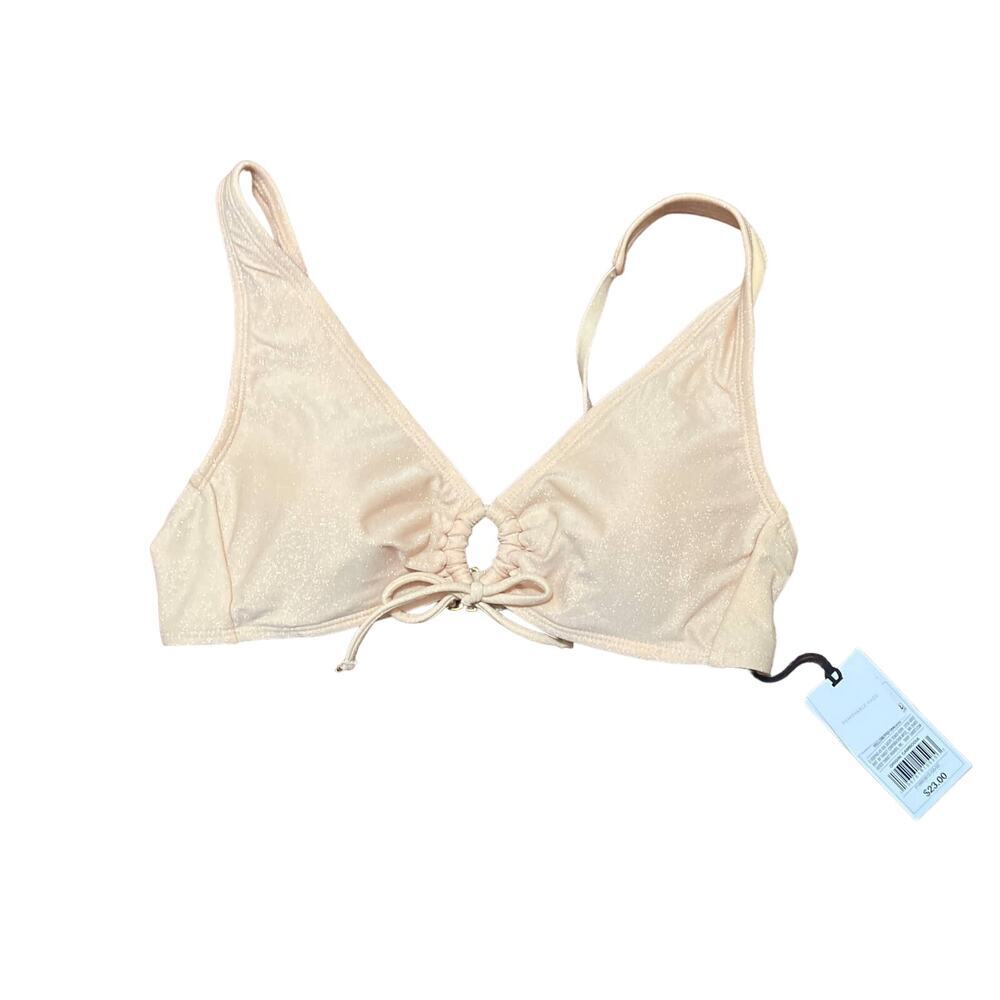 Shade & Shore Lurex Keyhole Tall Triangle Bikini Top Yellow NWT Size S - Picture 2 of 5